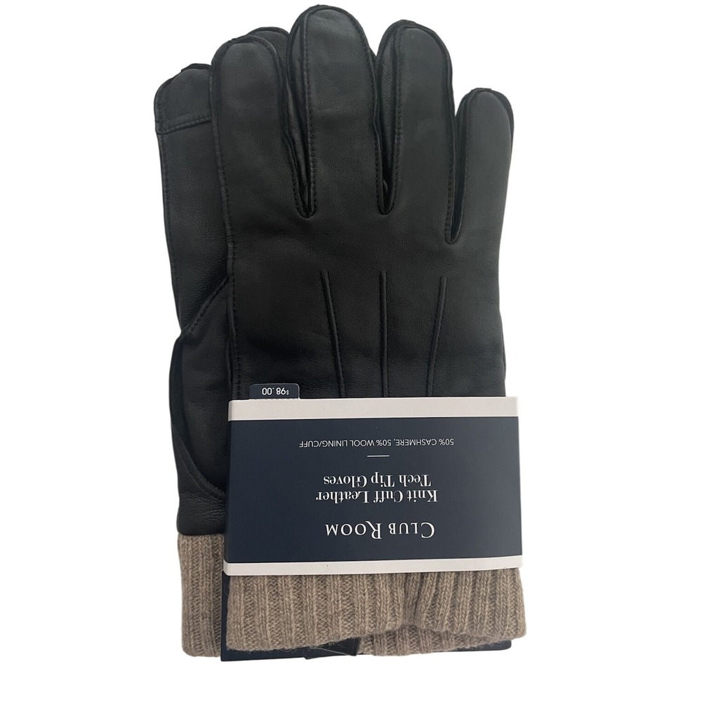 Club Room Men's Genuine Leather‎ Cashmere Wool Lining Touchscreen Gloves NWT XL